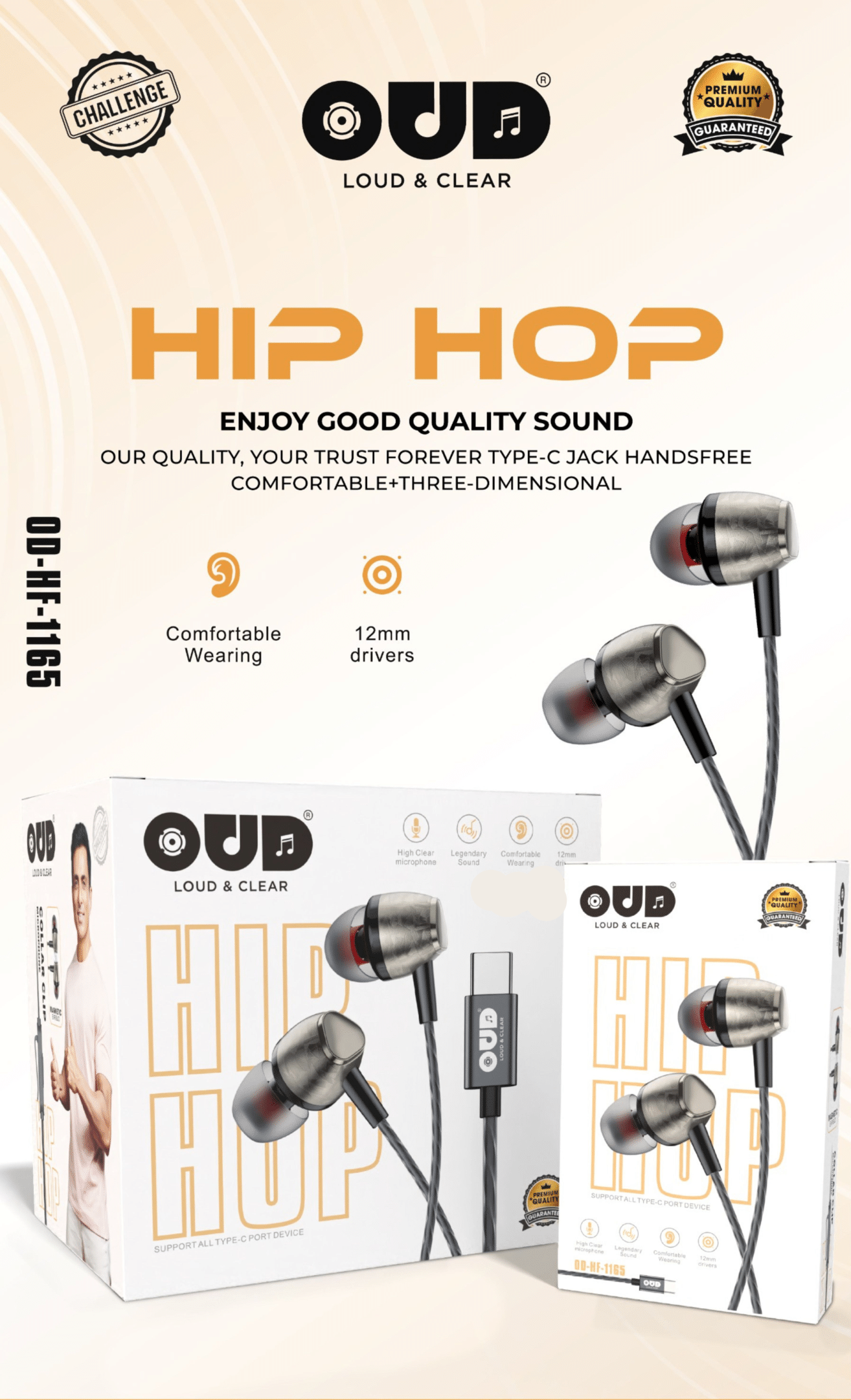 OUD headphones with packaging on a white background