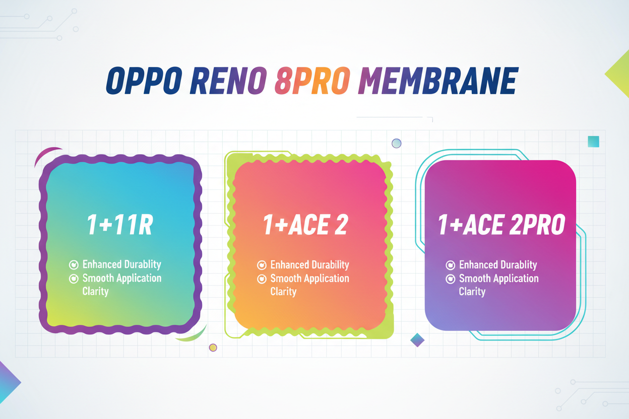 act like expert to generating chart.
i need a colorful chart with big heading OPPO RENO 8PRO MEMBRANE.
there are there model will be in this chart.
1+11R
1+ACE 2
1+ACE 2PRO
