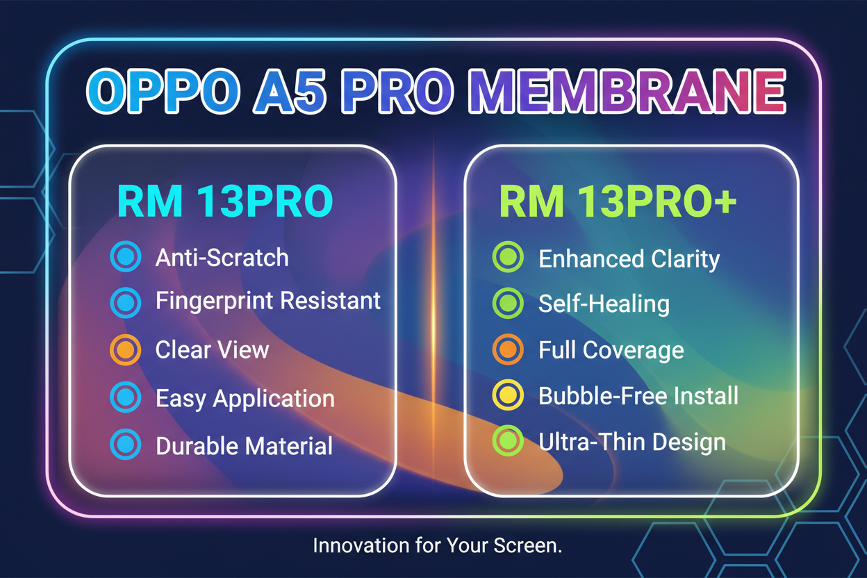 act like expect to generating chart.
 
i need a colorful chart with big heading OPPO A5 PRO MEMBRANE.
 
there are there model will be in this chart.

RM 13PRO
RM 13PRO+
