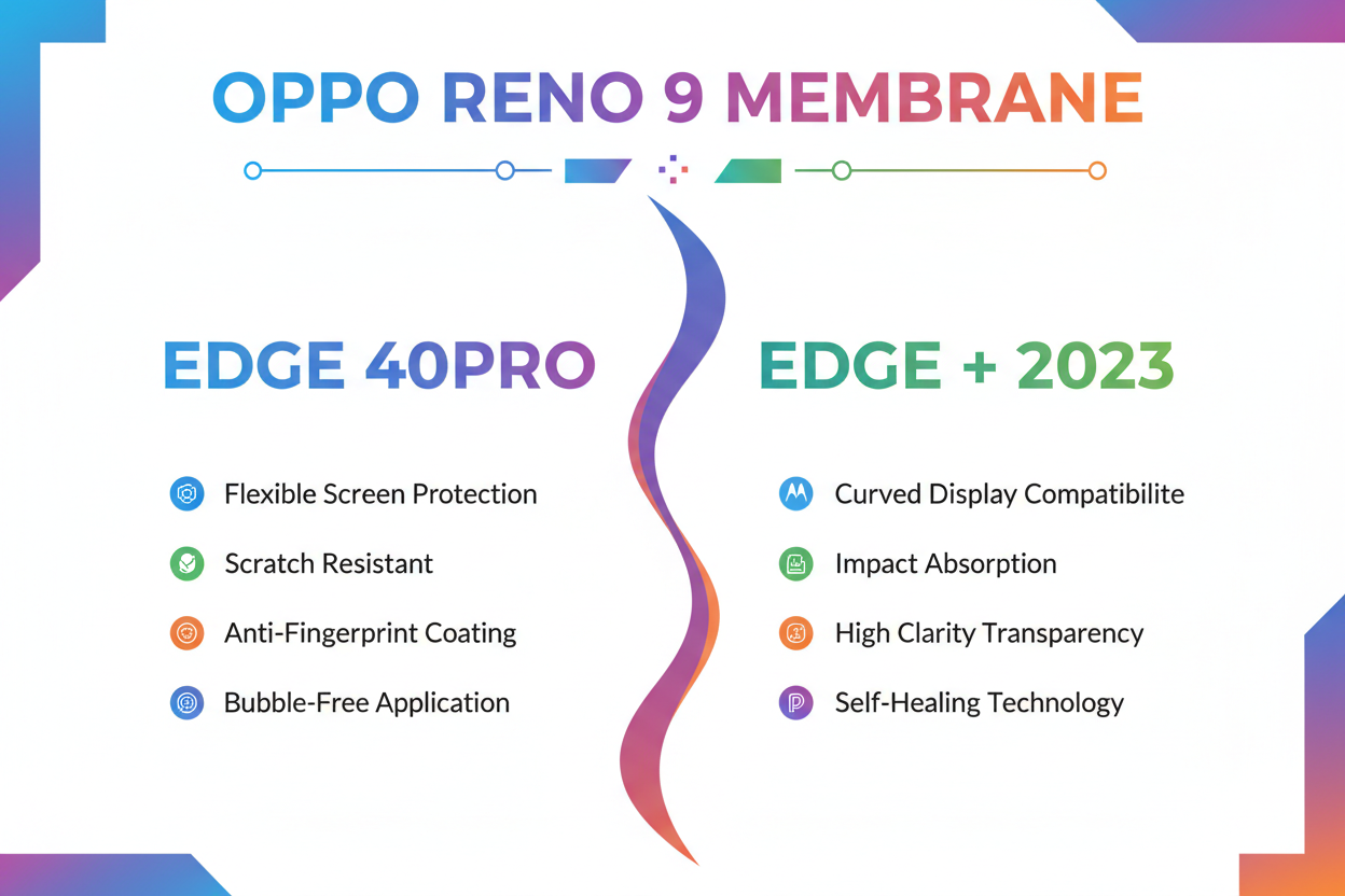 act like expert to generating chart.
 
i need a colorful chart with big heading OPPO RENO 9 MEMBRANE.
 
there are there model will be in this chart.

EDGE 40PRO
EDGE + 2023